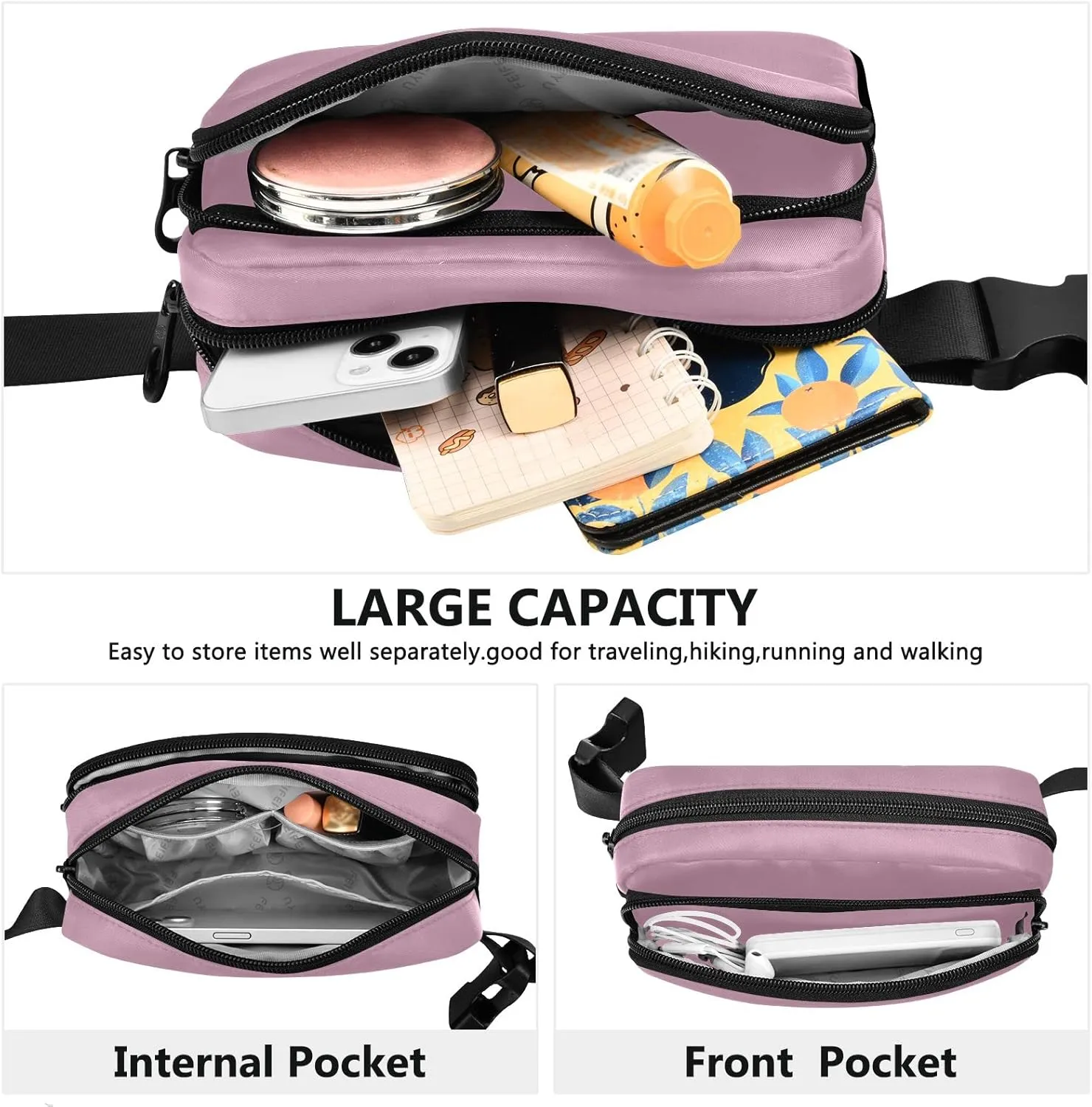Purple Fanny Pack for Women Men Belt Bag Crossbody Waist Pouch Waterproof Everywhere Purse Fashion Sling Bag for Running Hiking Workout Walking