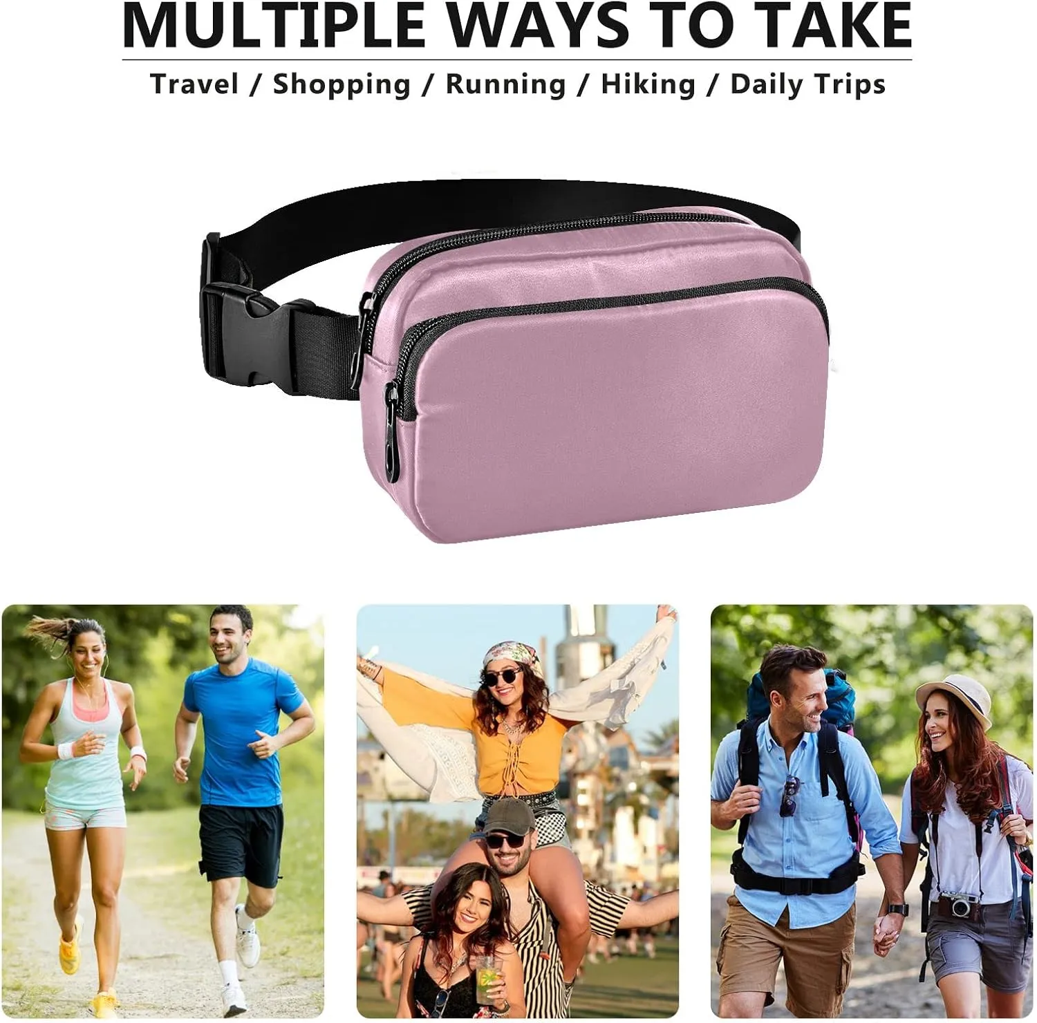 Purple Fanny Pack for Women Men Belt Bag Crossbody Waist Pouch Waterproof Everywhere Purse Fashion Sling Bag for Running Hiking Workout Walking