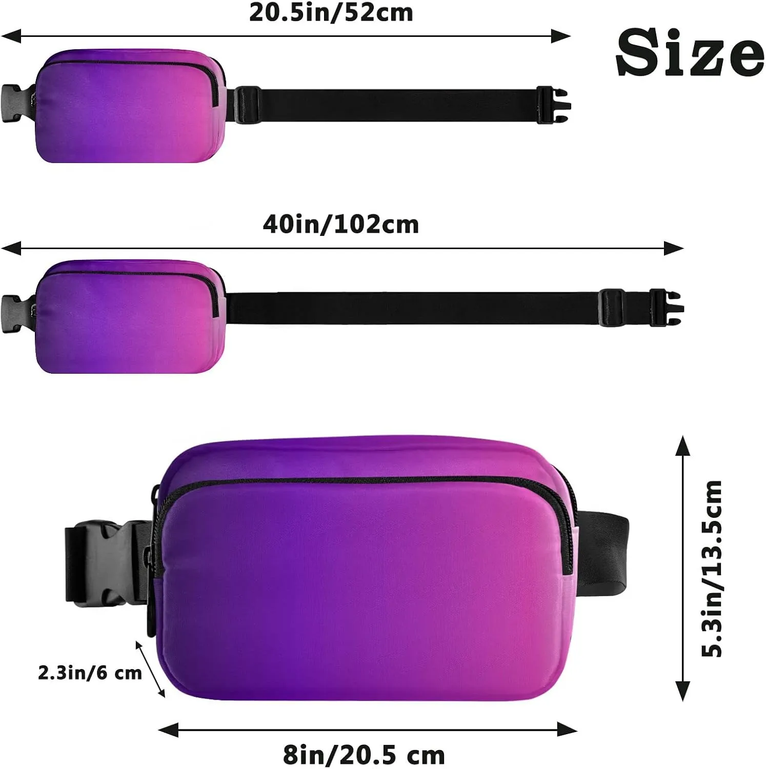 Purple Gradient Fanny Pack for Women Men Belt Bag Crossbody Waist Pouch Waterproof Everywhere Purse Fashion Sling Bag for Running Hiking Walking Travel