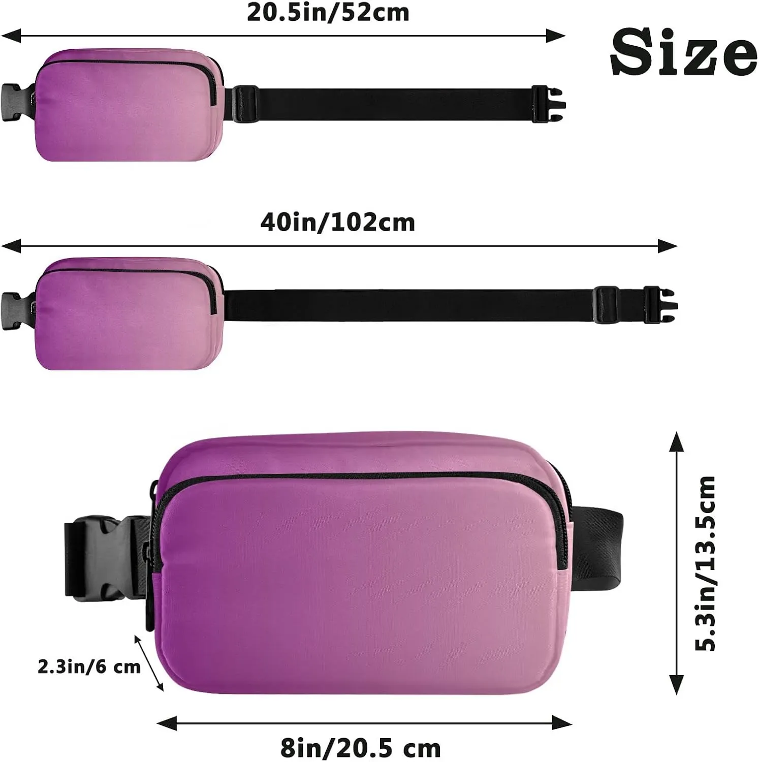 Purple Gradient Fanny Pack for Women Men Belt Bag Crossbody Waist Pouch Waterproof Everywhere Purse Fashion Sling Bag for Running Hiking Walking Travel