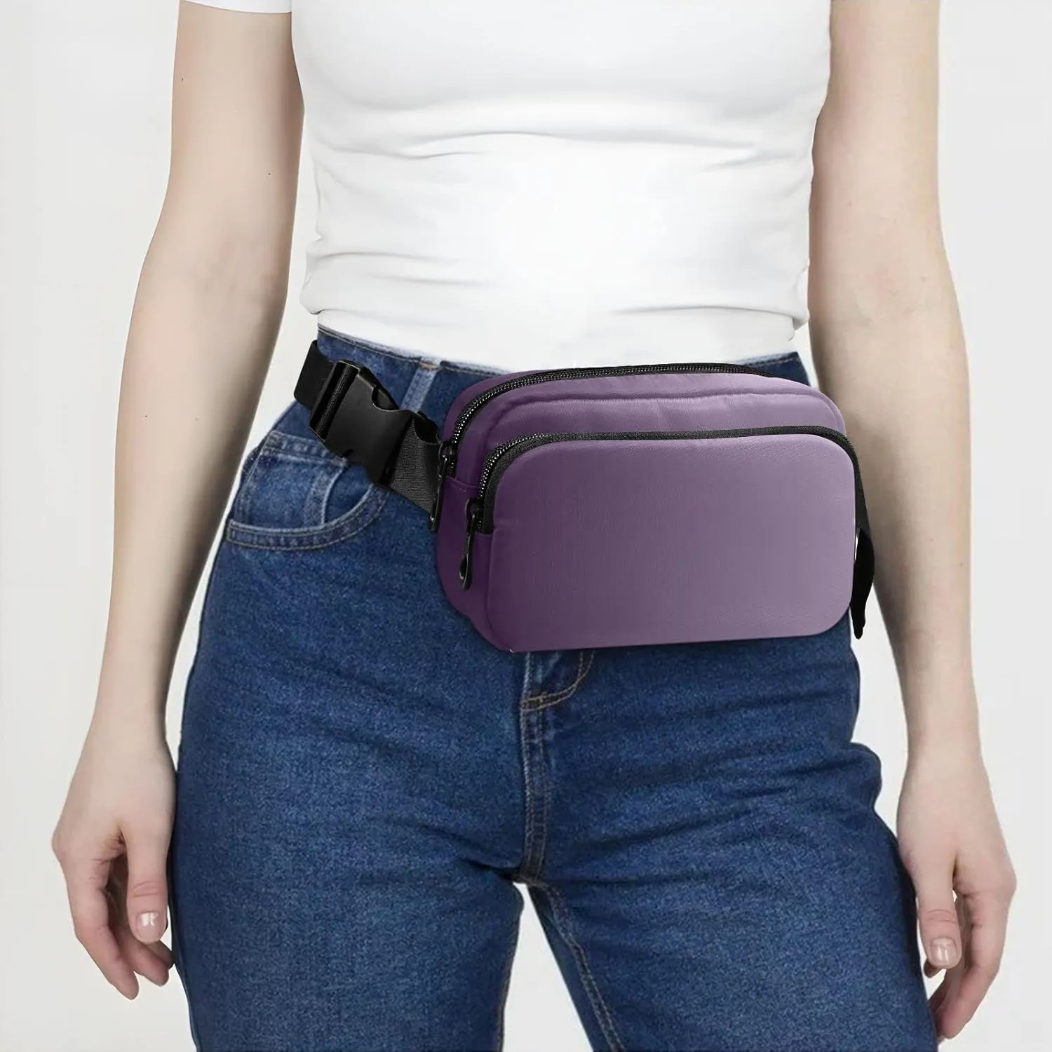 Purple Gradient Fanny Pack for Women Men Belt Bag Crossbody Waist Pouch Waterproof Everywhere Purse Fashion Sling Bag for Running Hiking Workout Walking