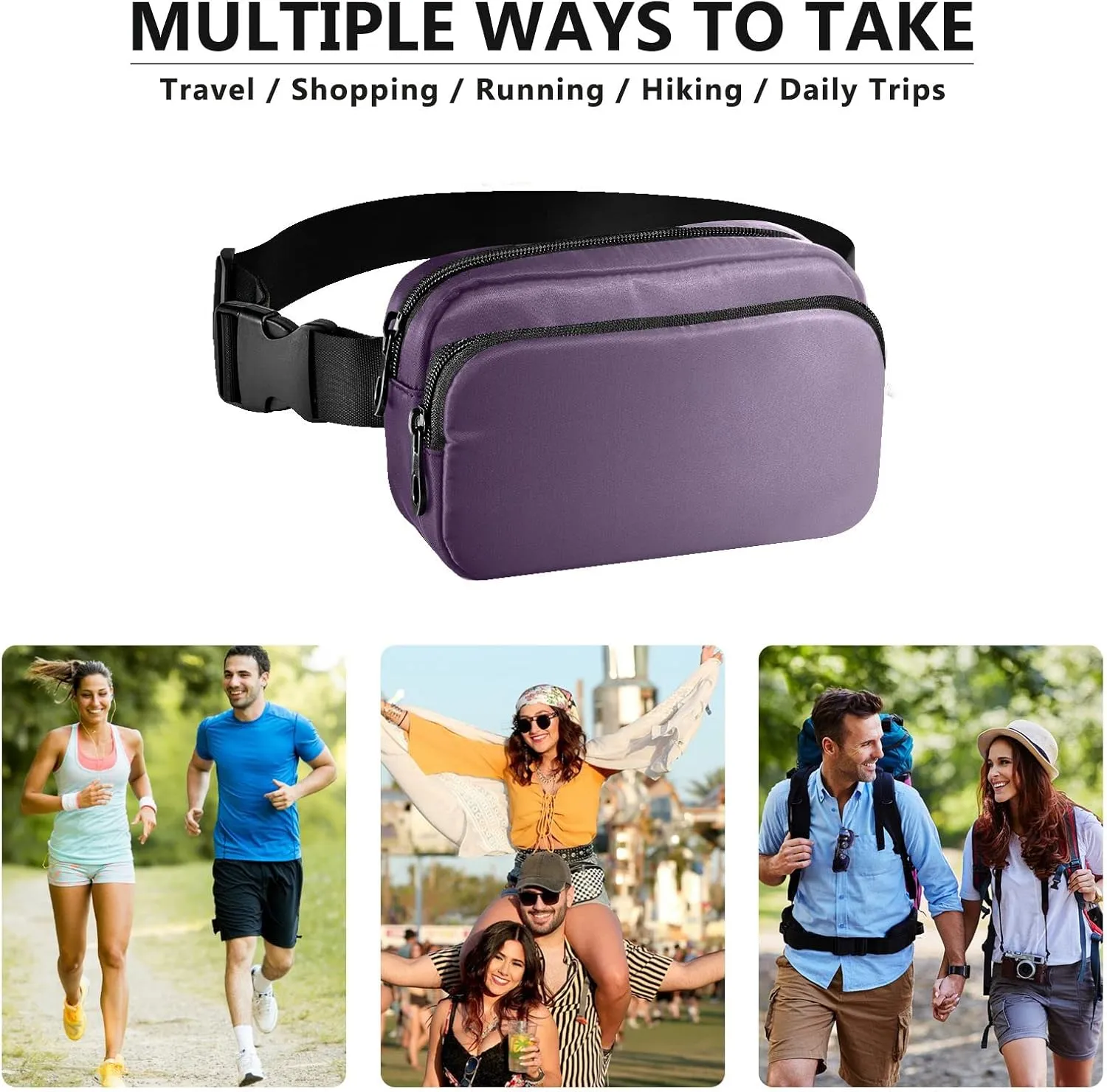 Purple Gradient Fanny Pack for Women Men Belt Bag Crossbody Waist Pouch Waterproof Everywhere Purse Fashion Sling Bag for Running Hiking Workout Walking