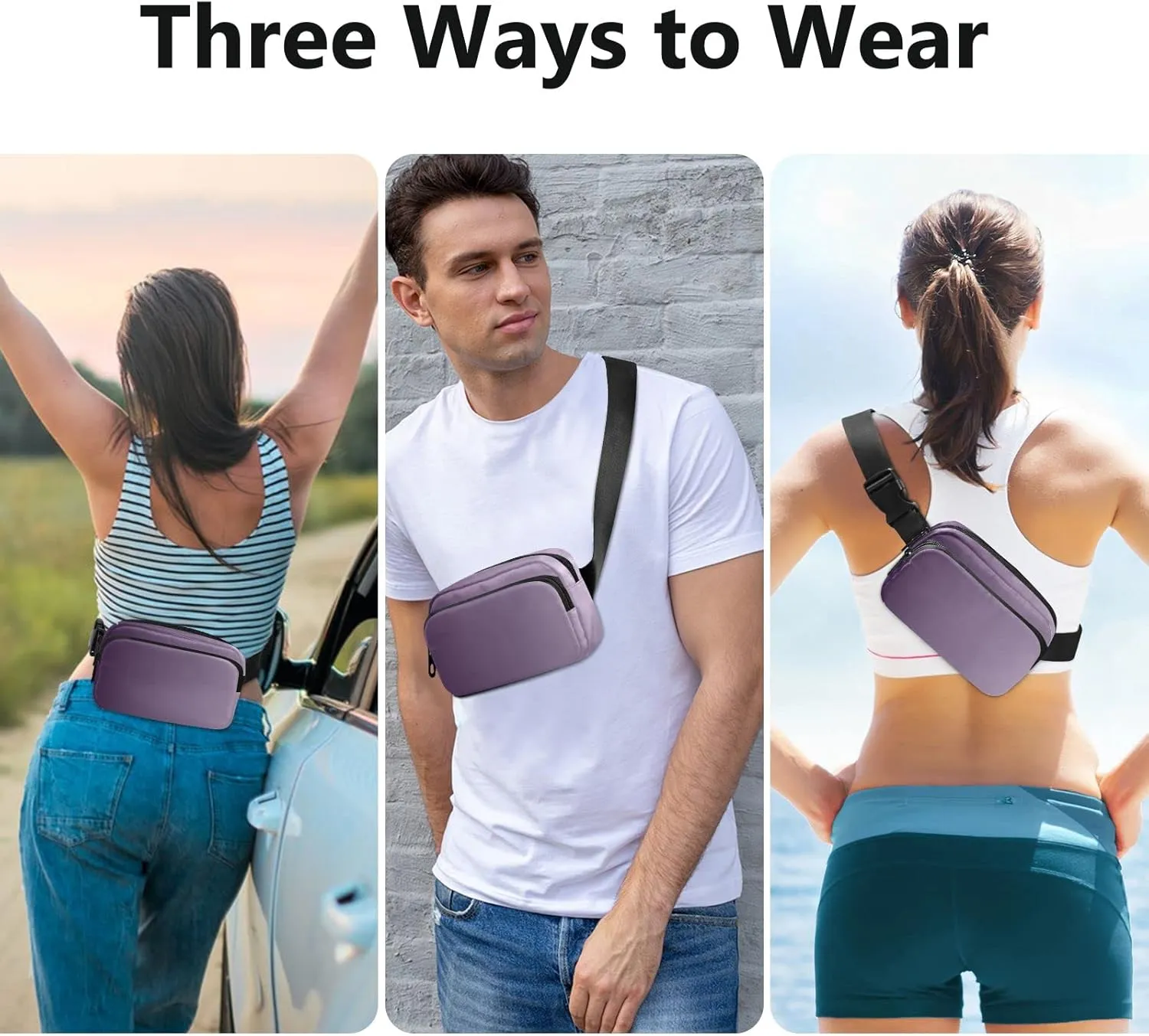 Purple Gradient Fanny Pack for Women Men Belt Bag Crossbody Waist Pouch Waterproof Everywhere Purse Fashion Sling Bag for Running Hiking Workout Walking