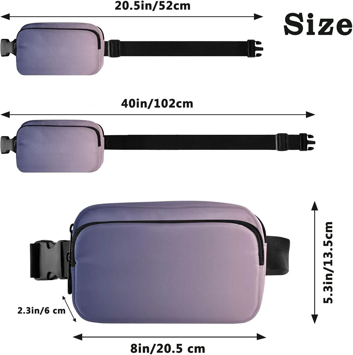 Purple Pink Gradient Fanny Pack for Women Men Belt Bag Crossbody Waist Pouch Waterproof Everywhere Purse Fashion Sling Bag for Running Hiking Workout Walking