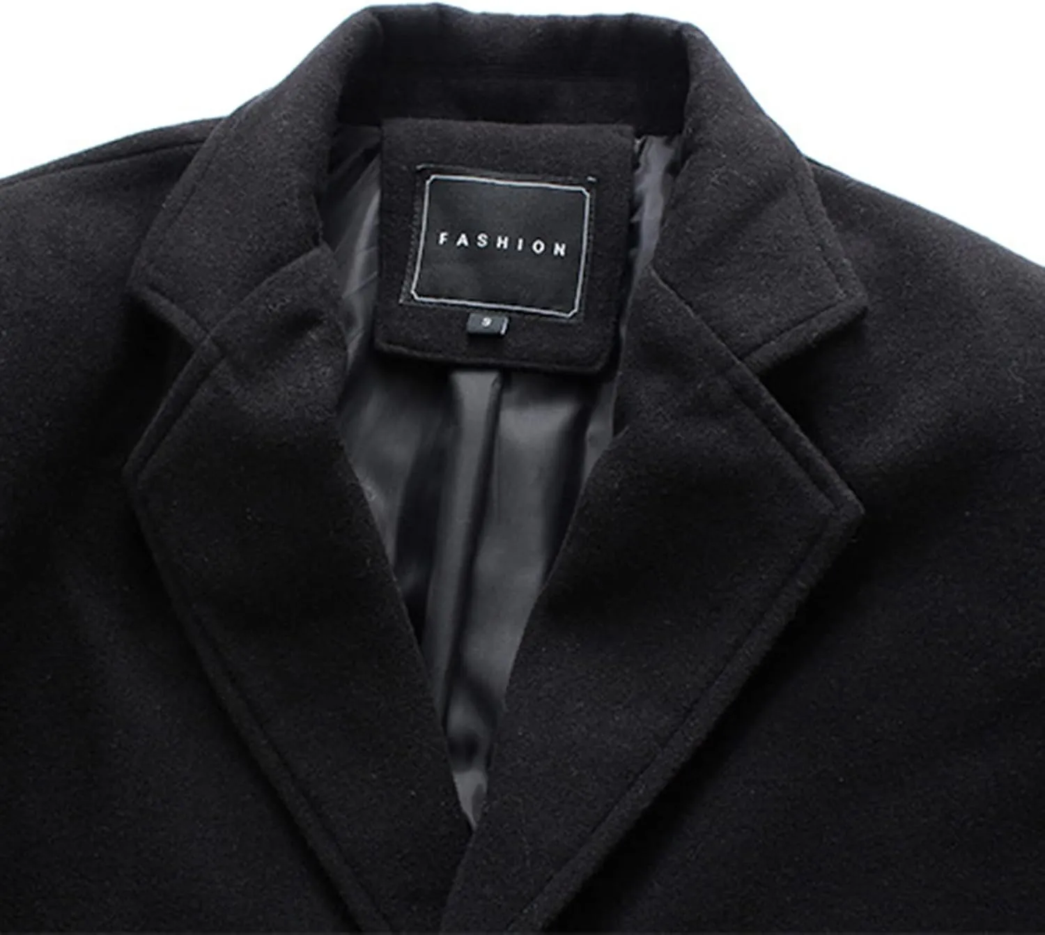 QWENTMTNTY Wool Pea Coats for Men Winter Slim Fit Casual Single Breasted Trench Coat Mid-Length Thermal Business Peacoat