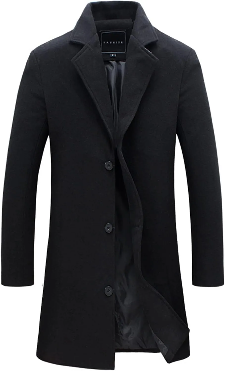 QWENTMTNTY Wool Pea Coats for Men Winter Slim Fit Casual Single Breasted Trench Coat Mid-Length Thermal Business Peacoat