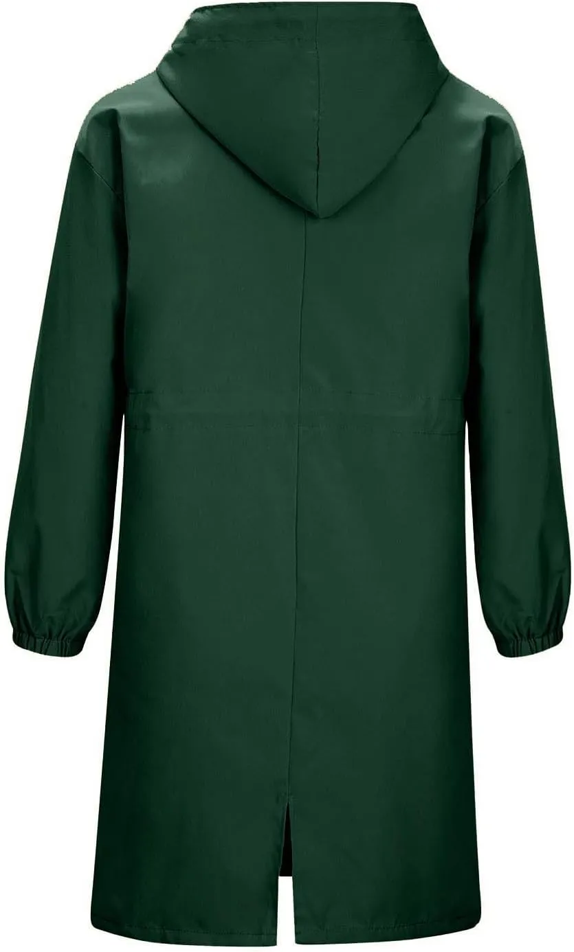 Raincoat Women Waterproof Hooded Trench Coat Button Down Long Rain Jackets Lightweight Outdoor Rain Coats Windbreaker