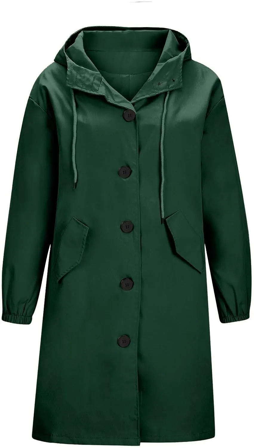 Raincoat Women Waterproof Hooded Trench Coat Button Down Long Rain Jackets Lightweight Outdoor Rain Coats Windbreaker