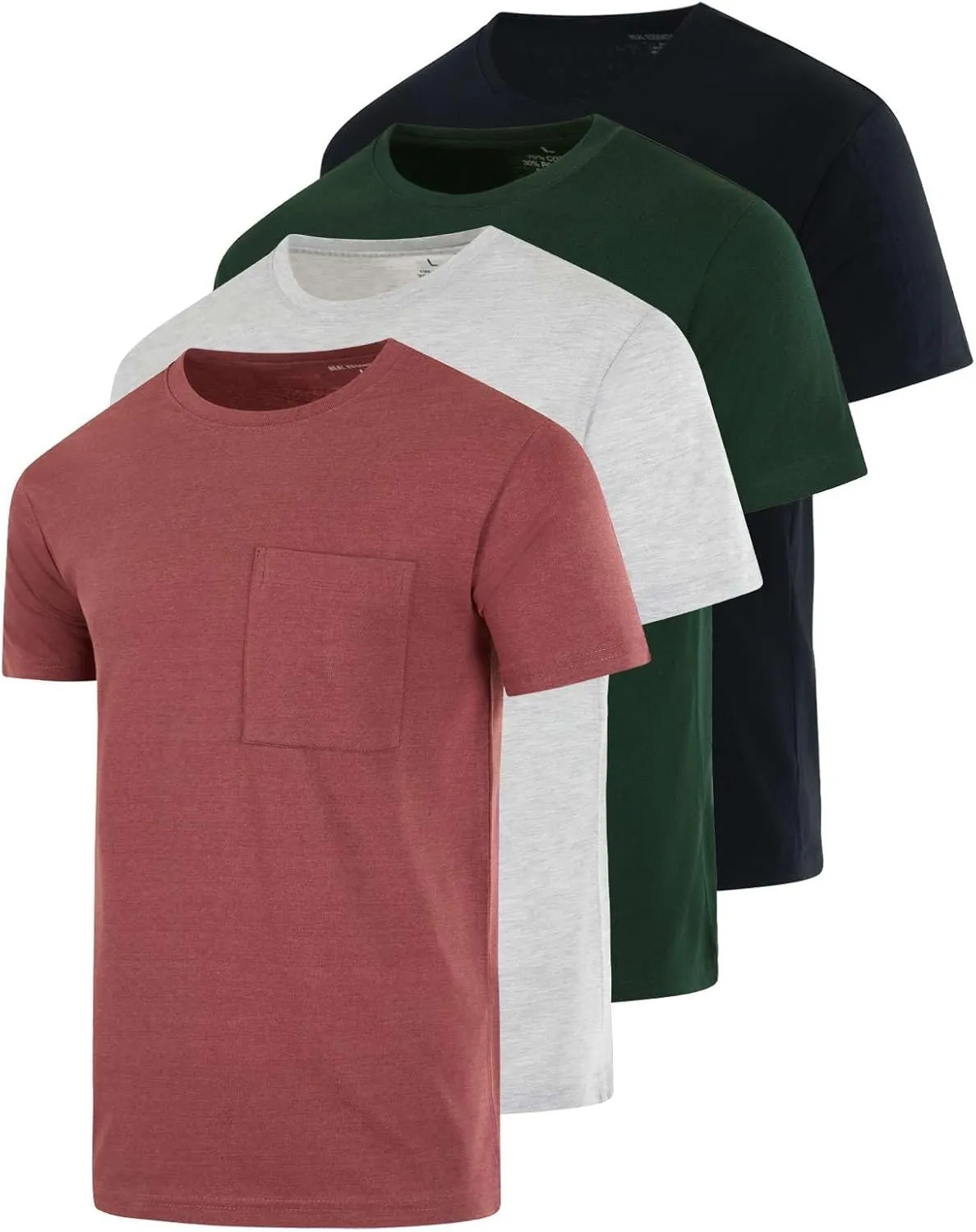 Real Essentials 4 Pack: Men's Cotton Performance Short Sleeve Crew Neck Pocket T-Shirt Athletic Top (Available in Big & Tall)