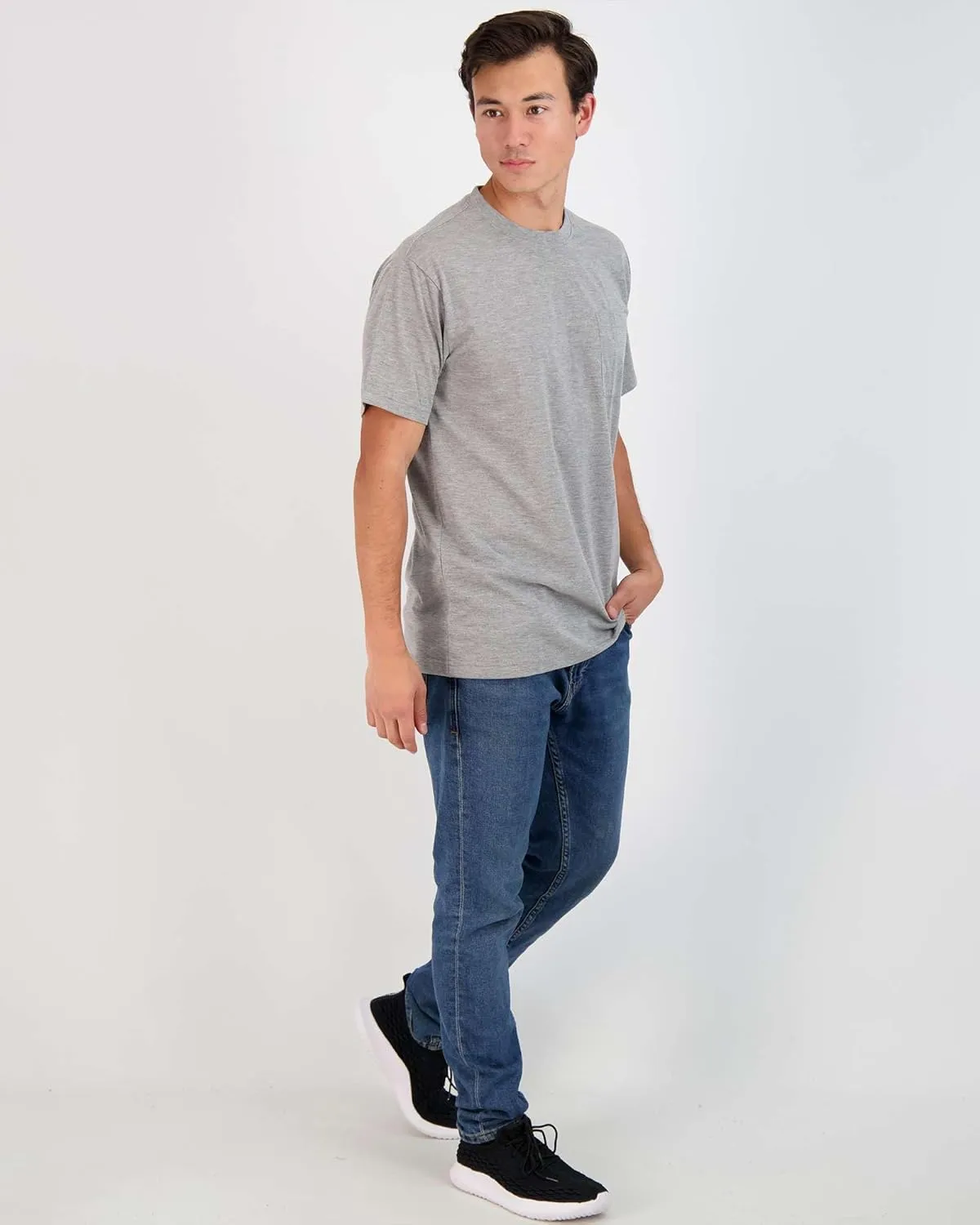 Real Essentials 4 Pack: Men's Cotton Performance Short Sleeve Crew Neck Pocket T-Shirt Athletic Top (Available in Big & Tall)