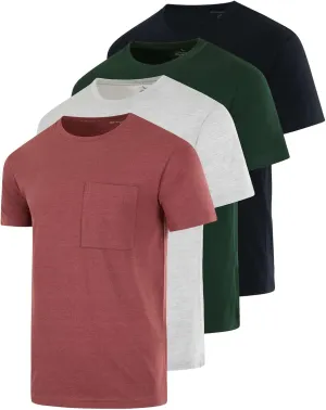 Real Essentials 4 Pack: Men's Cotton Performance Short Sleeve Crew Neck Pocket T-Shirt Athletic Top (Available in Big & Tall)