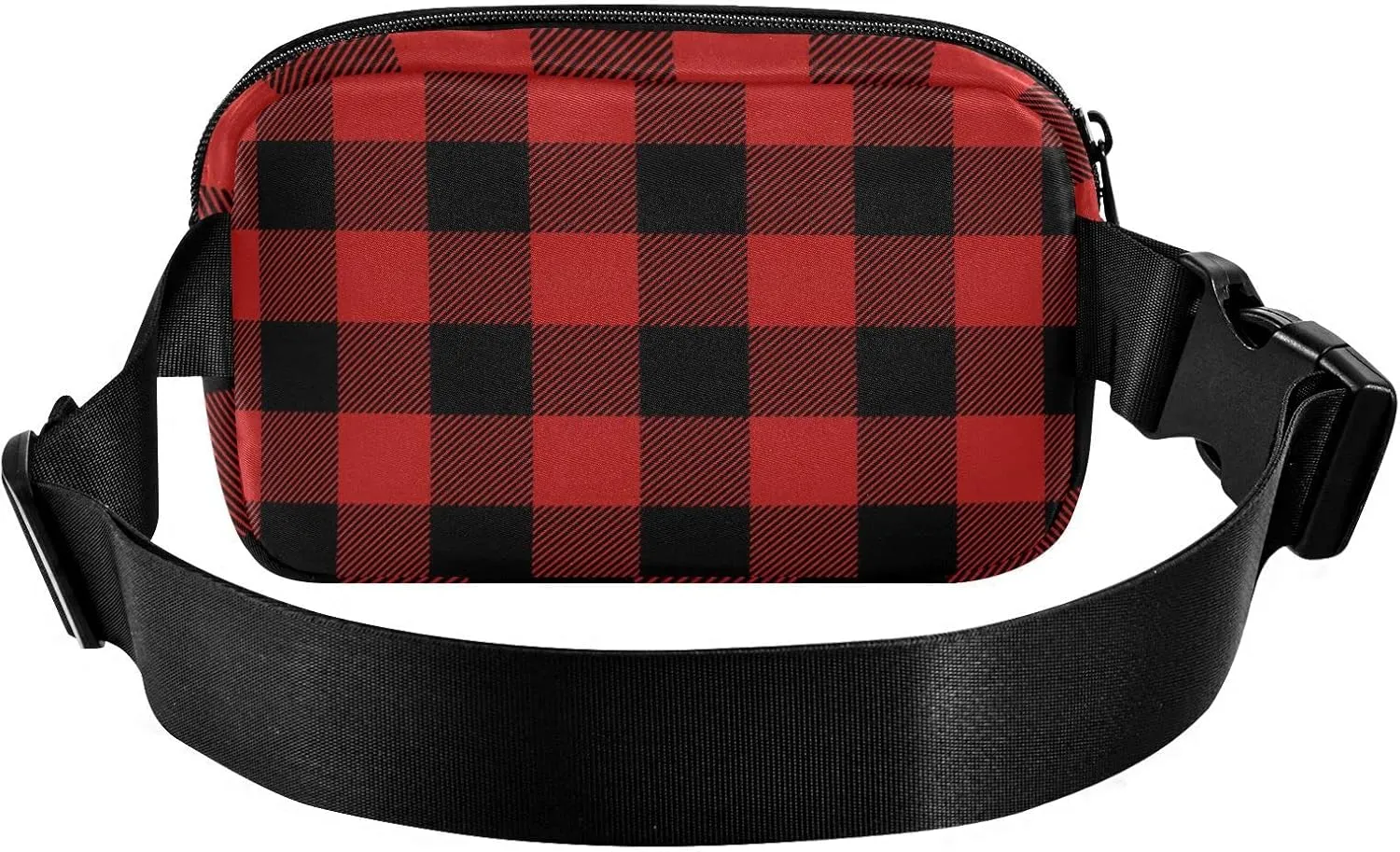 Red Buffalo Plaid Fanny Pack for Women Men Belt Bag Crossbody Waist Pouch Waterproof Everywhere Purse Fashion Sling Bag for Running Hiking Workout Walking Travel