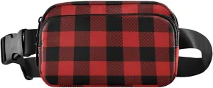 Red Buffalo Plaid Fanny Pack for Women Men Belt Bag Crossbody Waist Pouch Waterproof Everywhere Purse Fashion Sling Bag for Running Hiking Workout Walking Travel