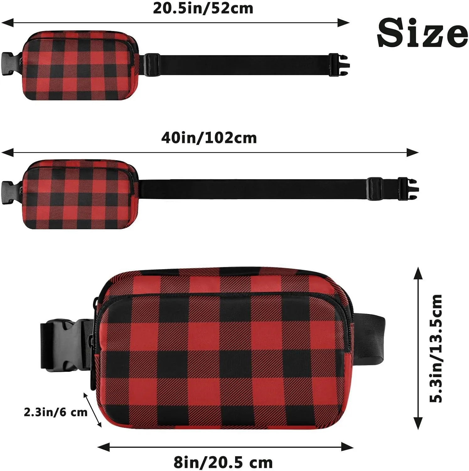 Red Buffalo Plaid Fanny Pack for Women Men Belt Bag Crossbody Waist Pouch Waterproof Everywhere Purse Fashion Sling Bag for Running Hiking Workout Walking Travel