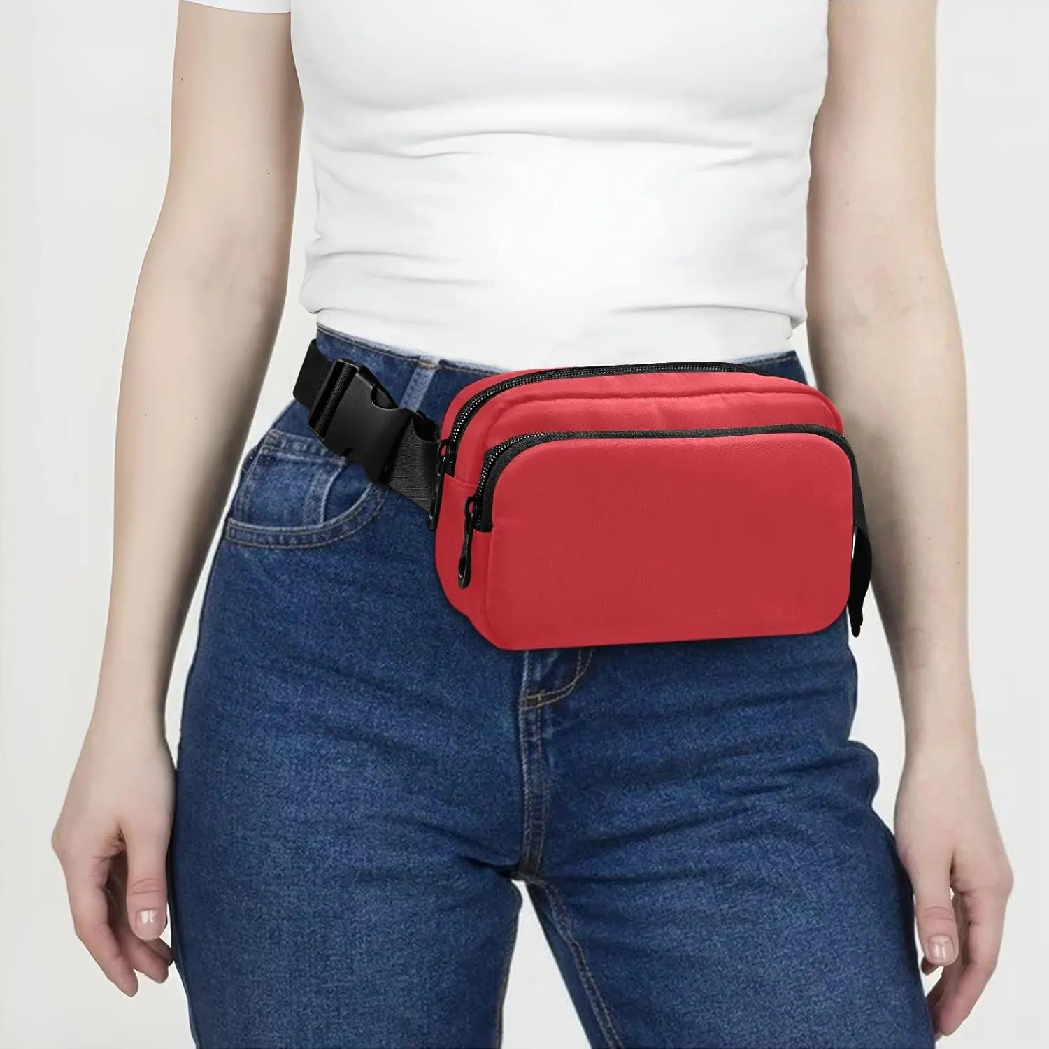 Red Fanny Pack for Women Men Belt Bag Crossbody Waist Pouch Waterproof Everywhere Purse Fashion Sling Bag for Running Hiking Workout Walking Travel