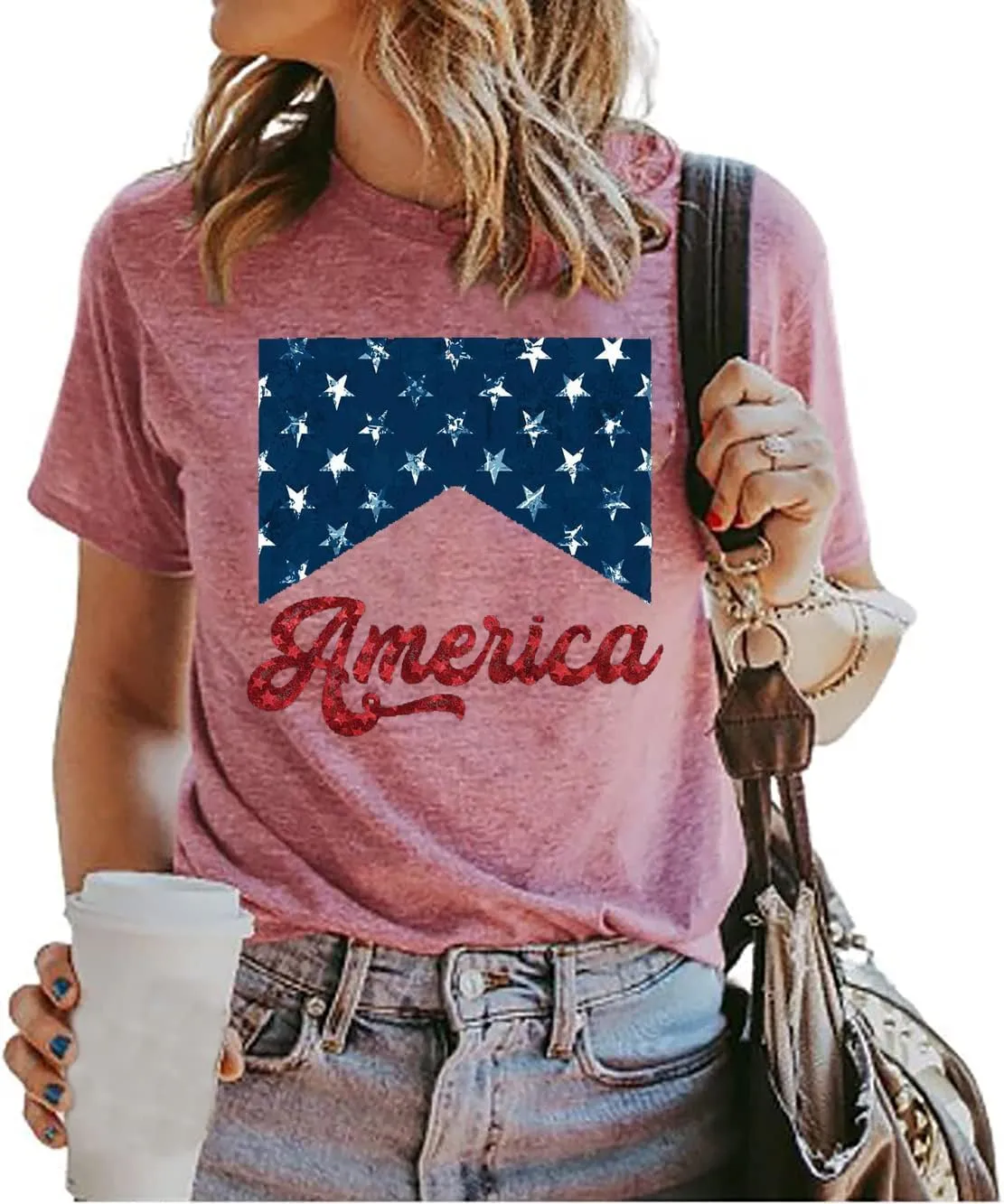 Red White and Blue America Shirt Women Vintage Distressed Graphic 4th of July Tshirt Casual Short Sleeve Patriotic Tops