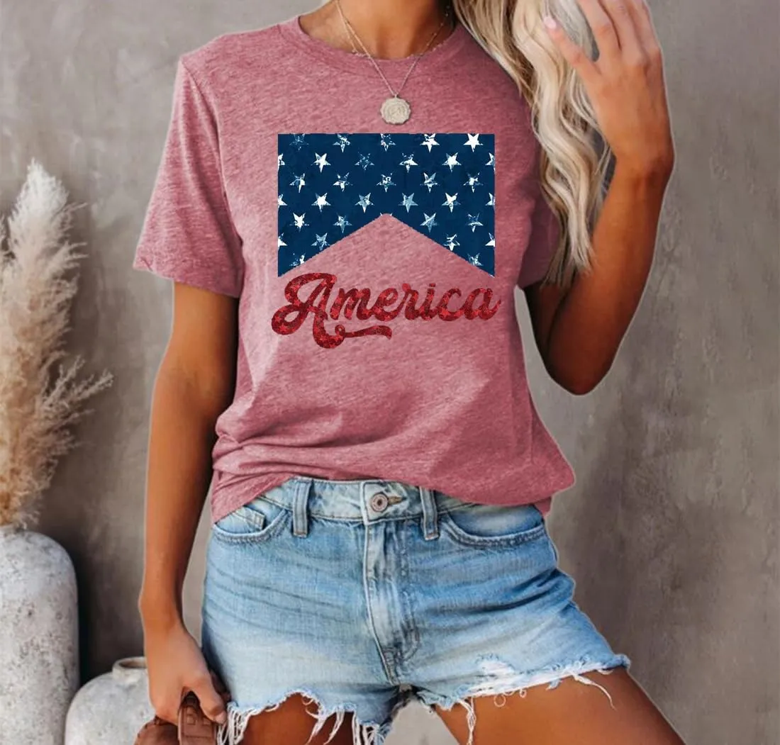 Red White and Blue America Shirt Women Vintage Distressed Graphic 4th of July Tshirt Casual Short Sleeve Patriotic Tops