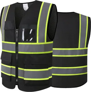 Reflective High Visibility Safety Vest for Men Women with Pockets Zipper Front Meets ANSI/ISEA Standards