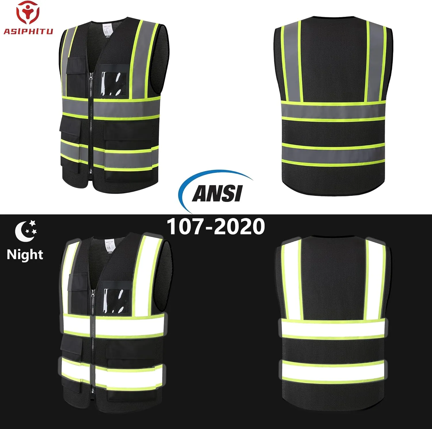 Reflective High Visibility Safety Vest for Men Women with Pockets Zipper Front Meets ANSI/ISEA Standards