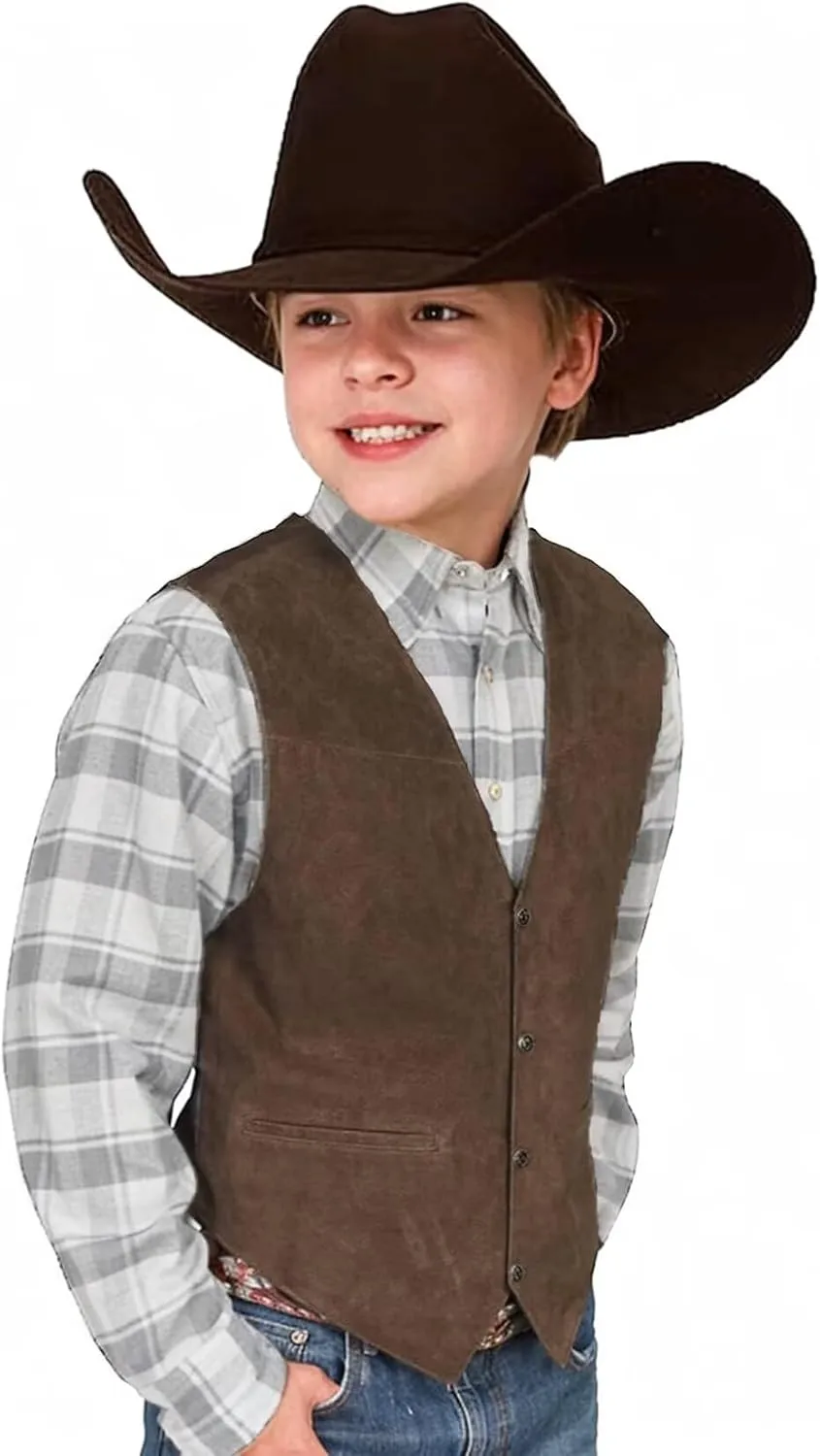 Retro Boys Cowboy Vest Suede Leather Costume Style Western Vest Vintage Waistcoat