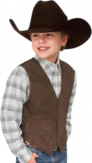 Retro Boys Cowboy Vest Suede Leather Costume Style Western Vest Vintage Waistcoat