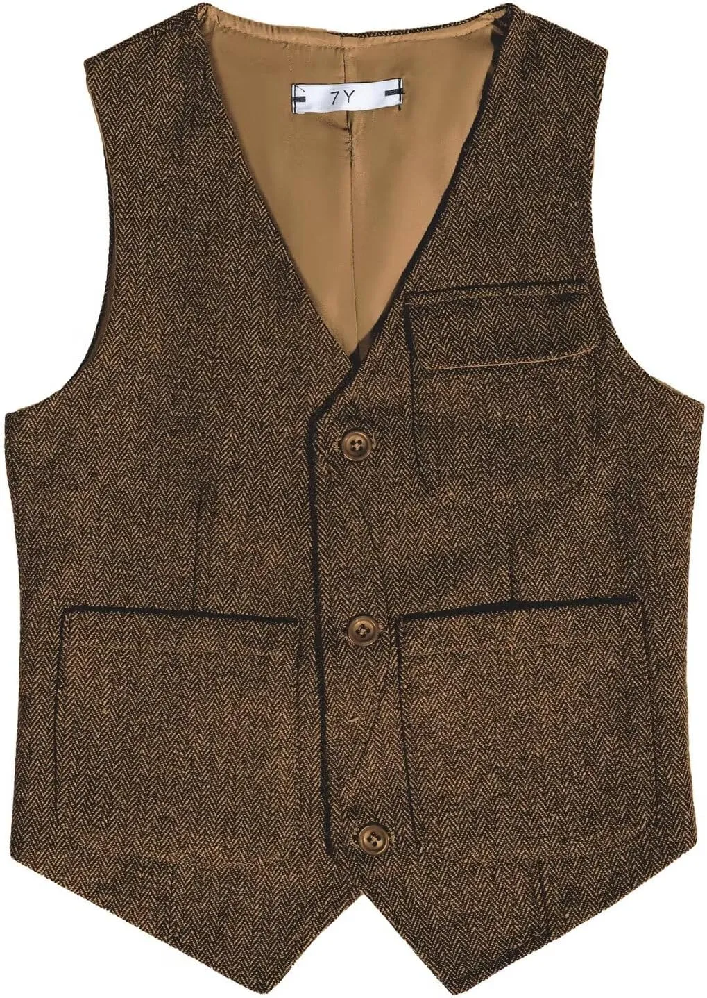 Retro Boys Tweed Vest for Kids Formal Dress Herringbone Suit Vest for Toddler Boy Wedding Waistcoat