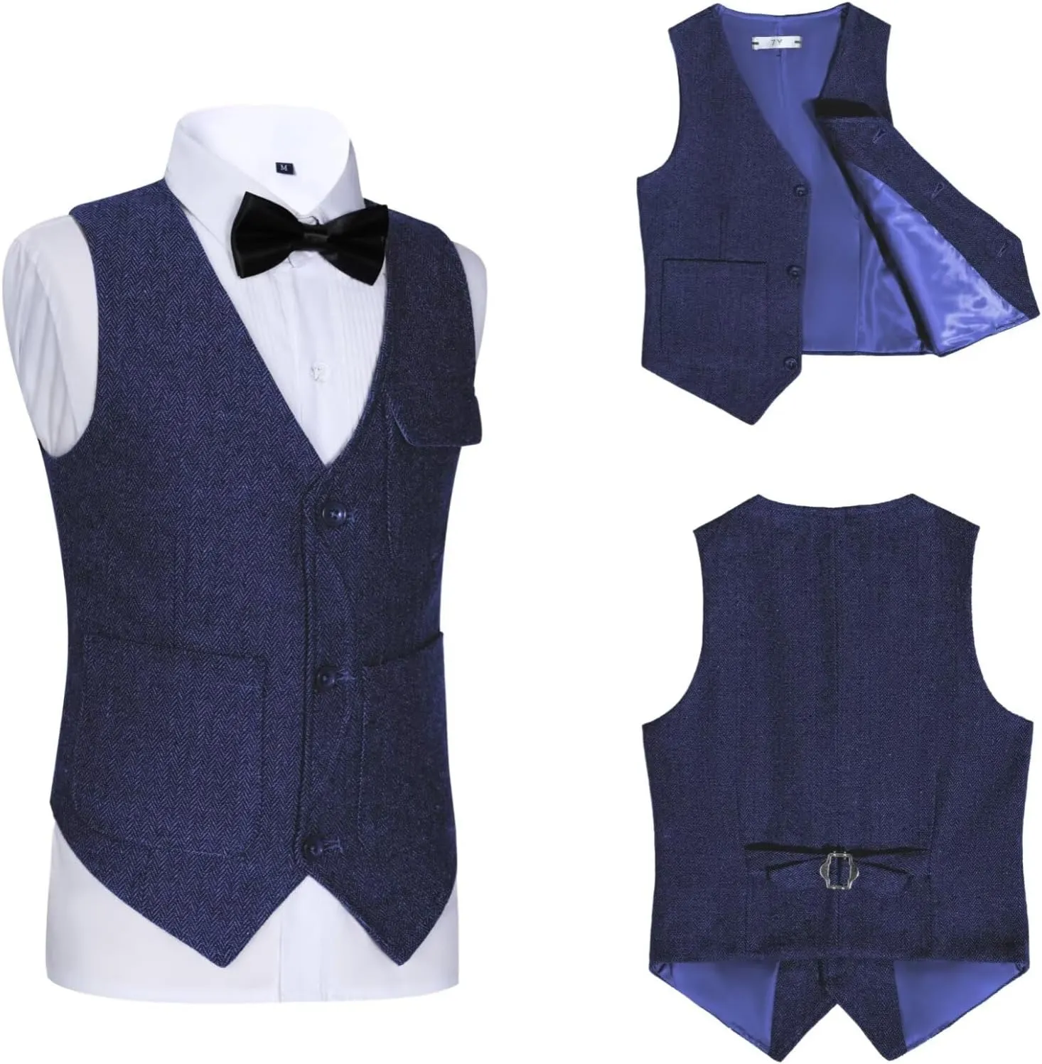 Retro Boys Tweed Vest for Kids Formal Dress Herringbone Suit Vest for Toddler Boy Wedding Waistcoat