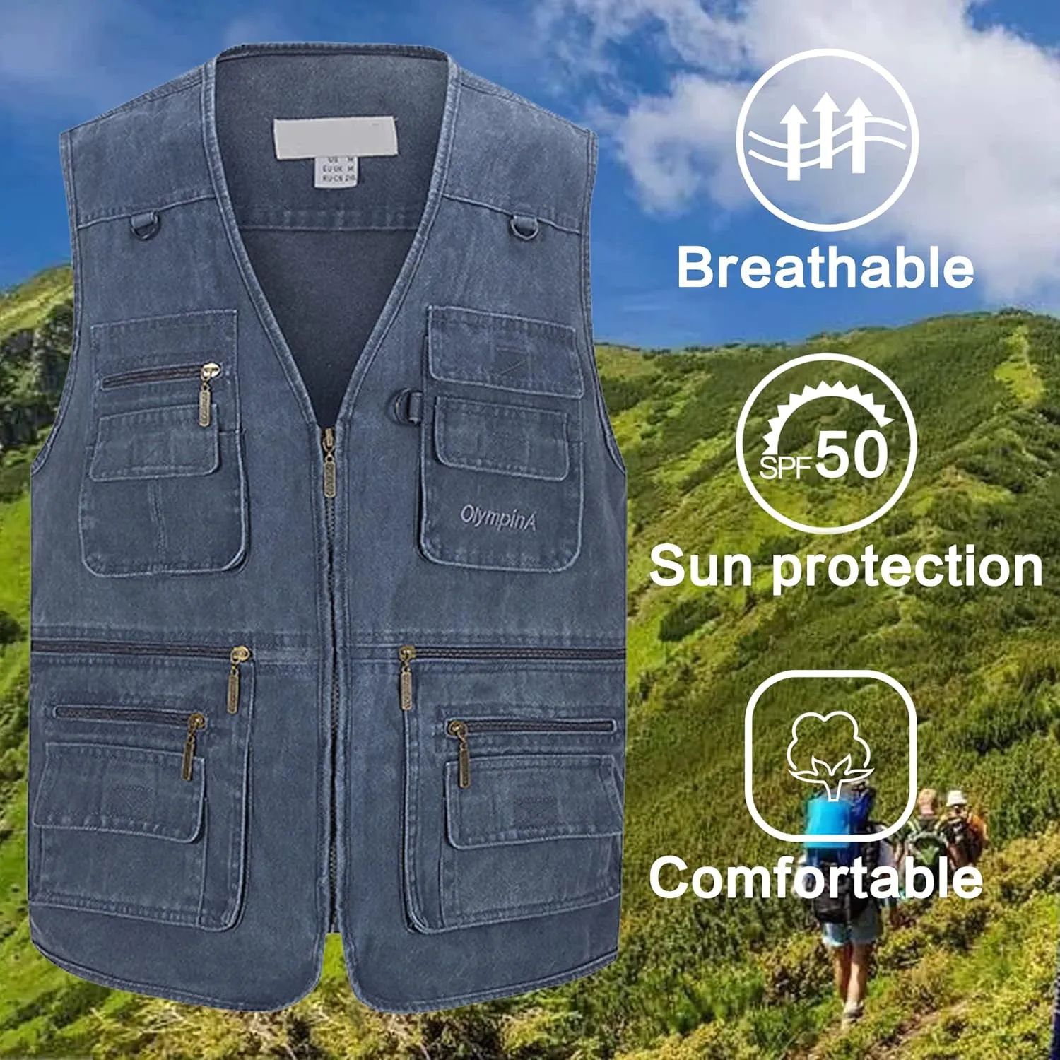 Riutiru Men's Versatile Outdoor Travel Sports Vest, Olympina Multiple Pockets for Work, Fishing, Hunting, Tactical Missions