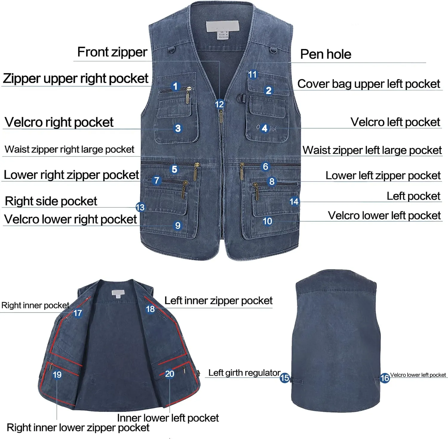 Riutiru Men's Versatile Outdoor Travel Sports Vest, Olympina Multiple Pockets for Work, Fishing, Hunting, Tactical Missions