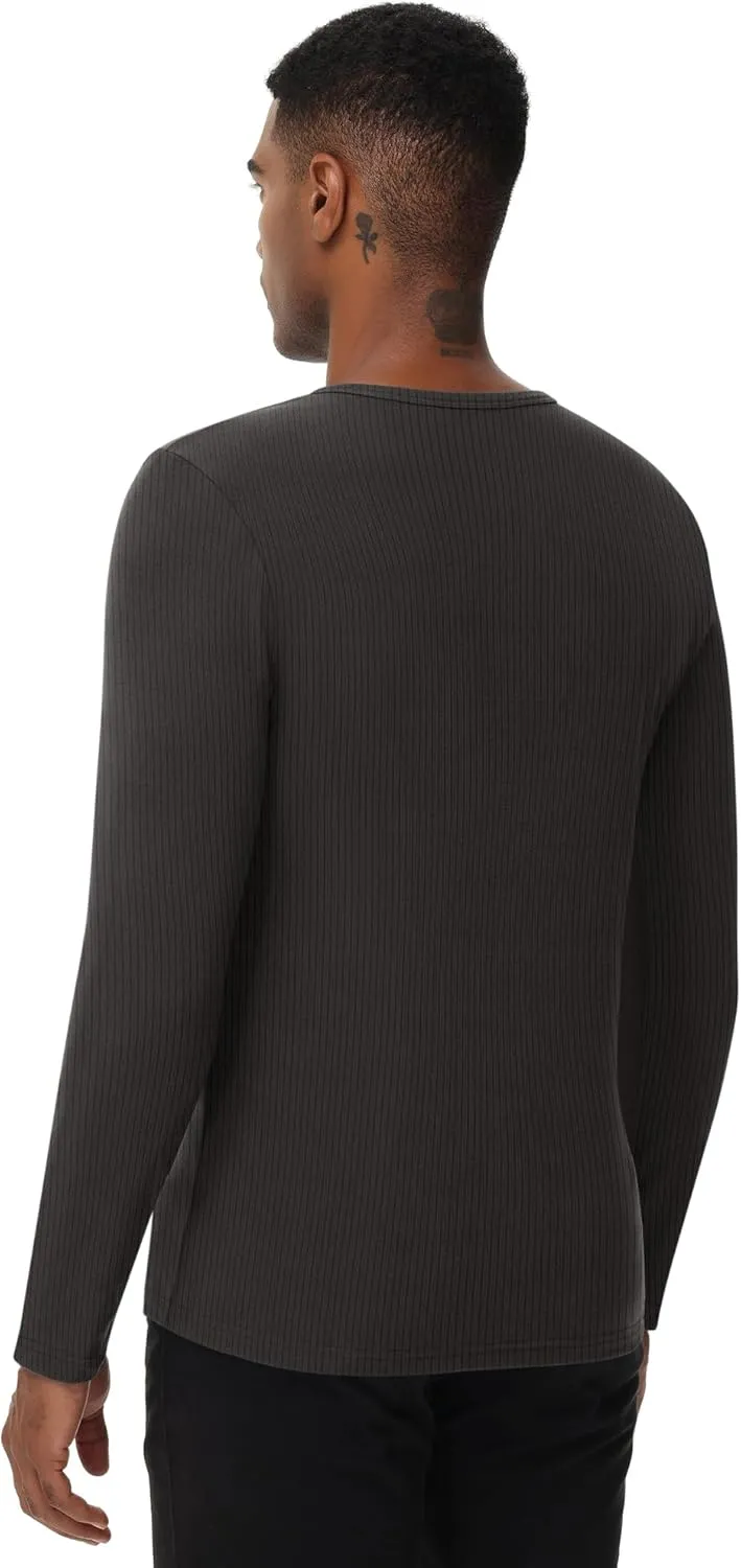 Riyiper 3 Pack Men's Ribbed Thermal Shirts Crew Neck Long Sleeve Tops Winter Stretchy Slim Basic Undershirt