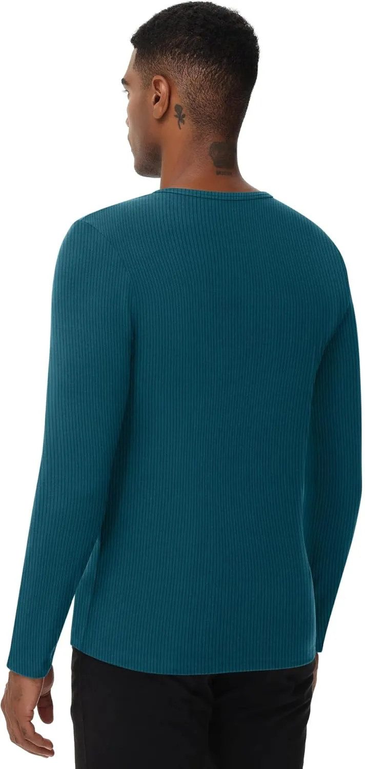 Riyiper 3 Pack Men's Ribbed Thermal Shirts Crew Neck Long Sleeve Tops Winter Stretchy Slim Basic Undershirt