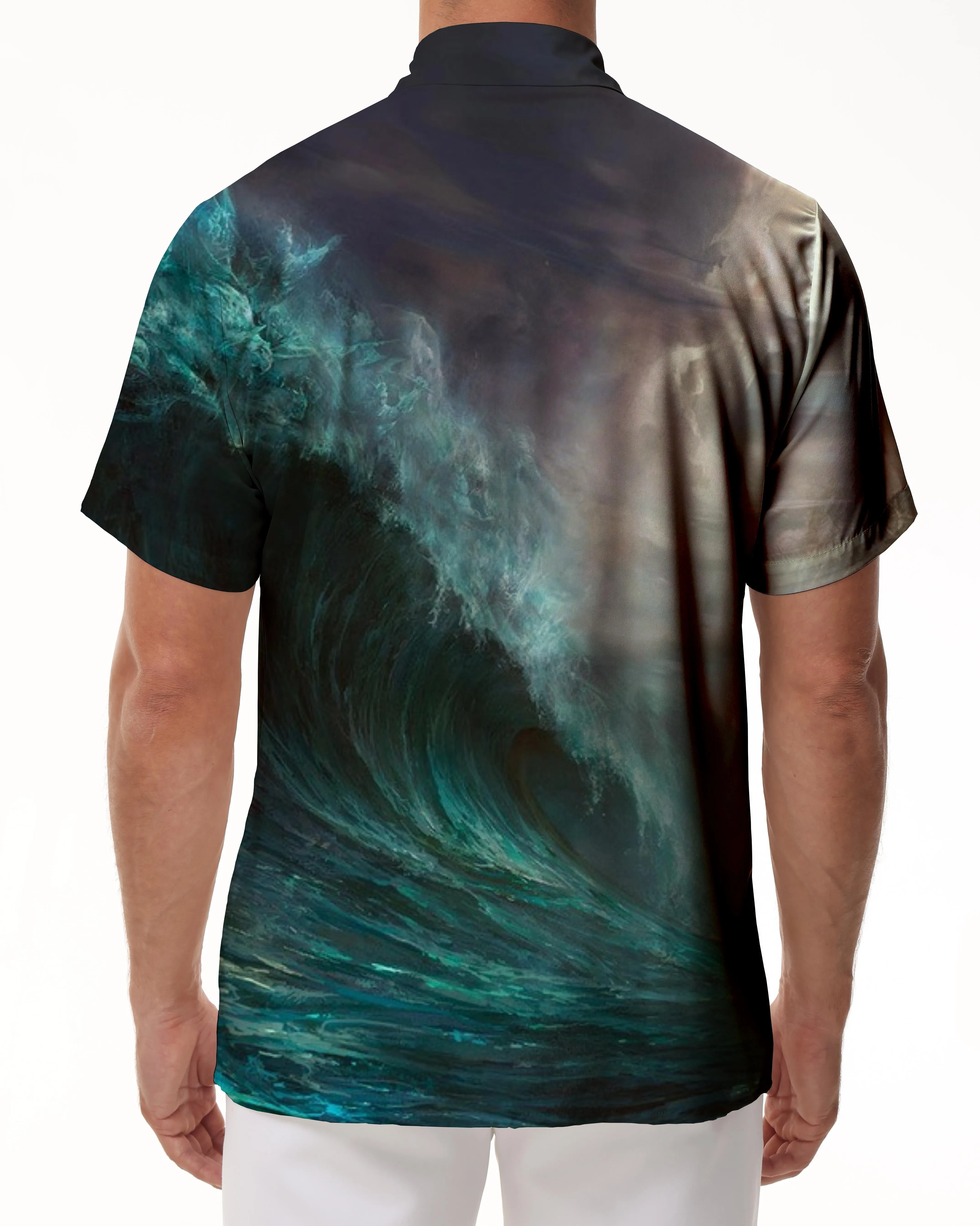 Roaring Waves Shirt Men's 3D Printed Vintage Hawaiian Beach Shirt Short Sleeve Lapel Top Clothing