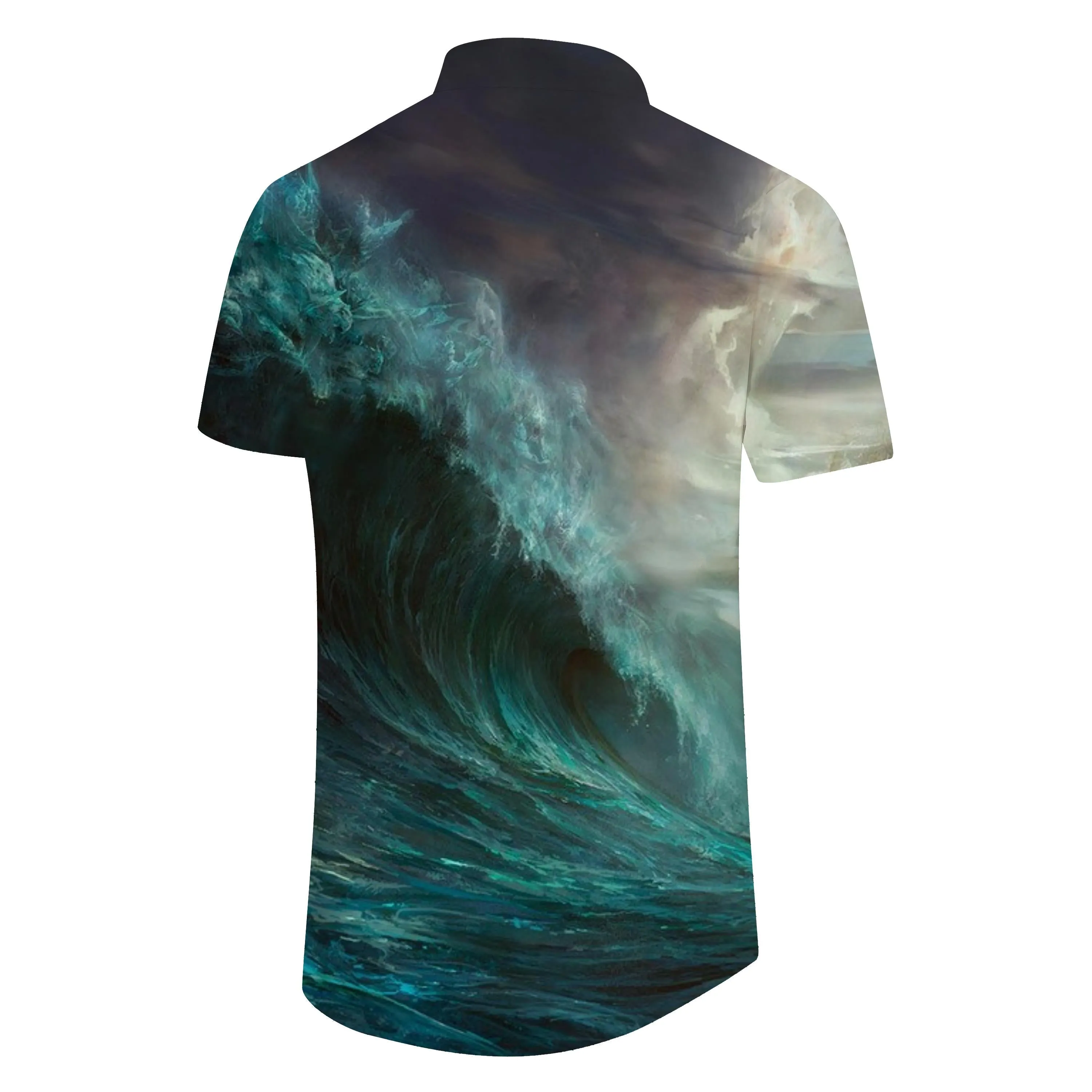 Roaring Waves Shirt Men's 3D Printed Vintage Hawaiian Beach Shirt Short Sleeve Lapel Top Clothing