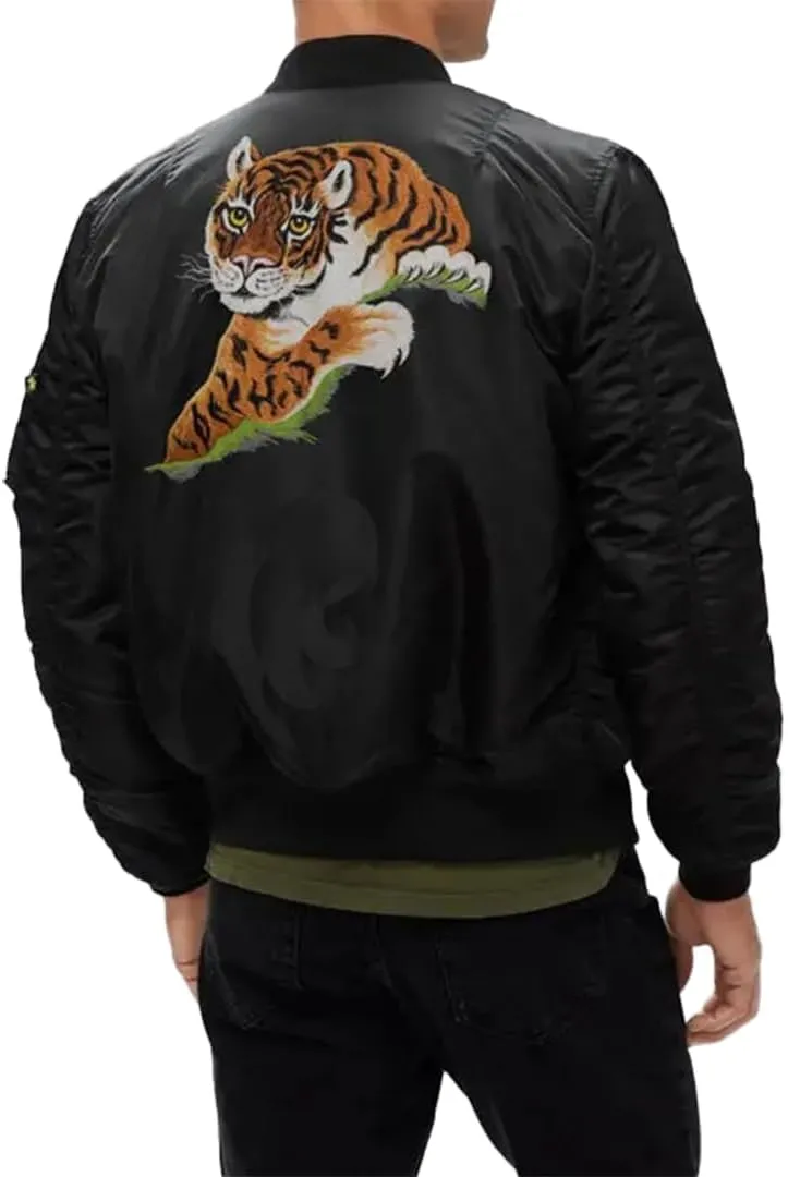 Rocky Balboa Leather Bomber Jacket, Rocky Balboa Action Figures Black Satin Jacket, Tiger Style Tiger Jacket