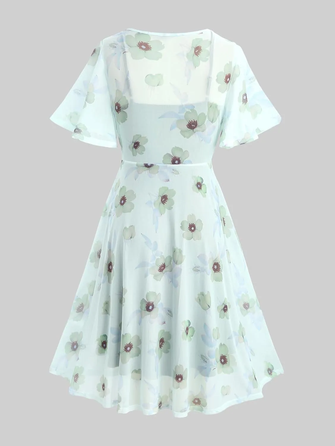 ROSE GAL Rosegal Plus Size Women Sundress Set Flutter Sleeves Floral Dress and Lace-up Cami Dress