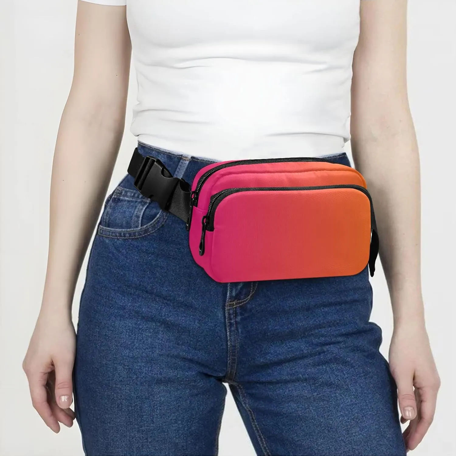 Rose Red Gradient Fanny Pack for Women Men Belt Bag Crossbody Waist Pouch Waterproof Everywhere Purse Fashion Sling Bag for Running Hiking Workout Travel