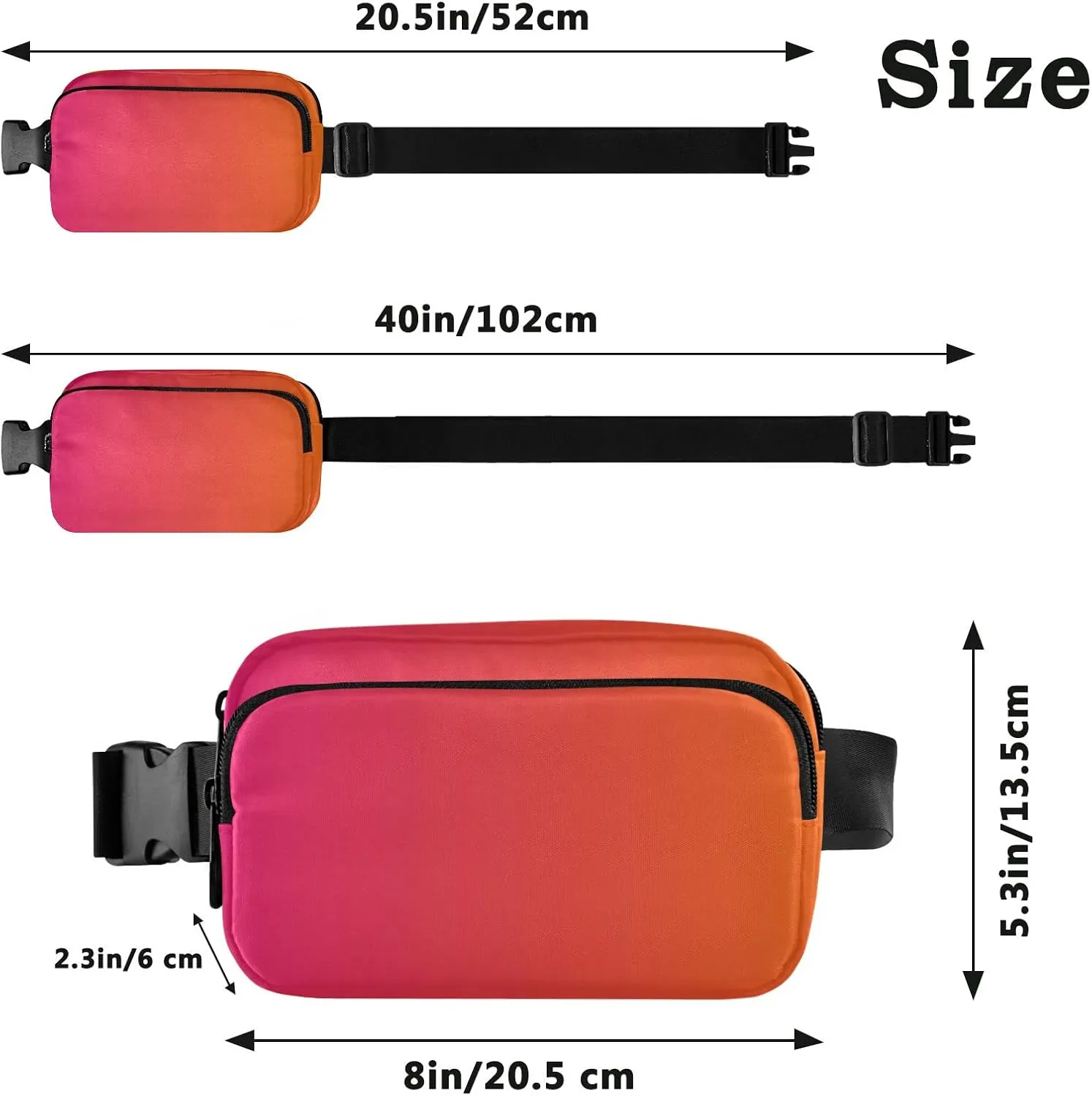 Rose Red Gradient Fanny Pack for Women Men Belt Bag Crossbody Waist Pouch Waterproof Everywhere Purse Fashion Sling Bag for Running Hiking Workout Travel
