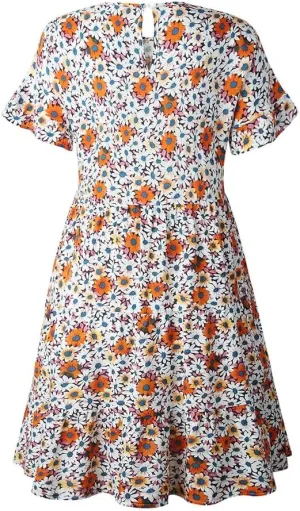 Round Neck Floral Dress Womens Ruffles Boho Floral Printed Babydoll Loose Swing Casual Short Mini T-Shirt (Color : C, Size : M/Medium)