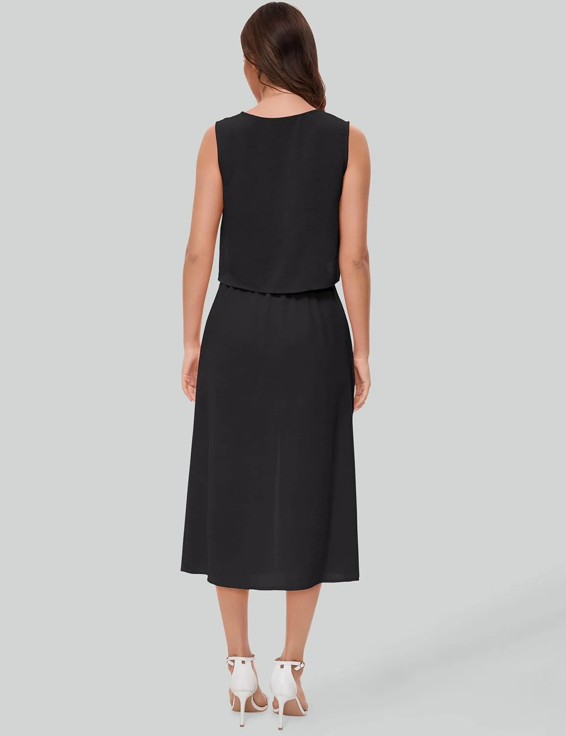 ROYLAMP Women's Summer 2 Piece Outfits Round Neck Crop Top and Split Long Skirt Elegant Casual Matching Set with Pockets