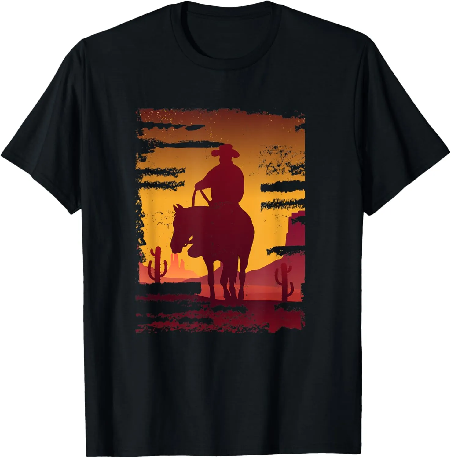 Saddle western cowboy print Retro Vintage Western Sunset T-Shirt