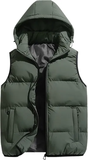 SEAUR Men Puffer Vest Winter Padded Vest Down Vest Sleeveless Jacket Lightweight Gilet Casual Hood Gilet Insulated Vest