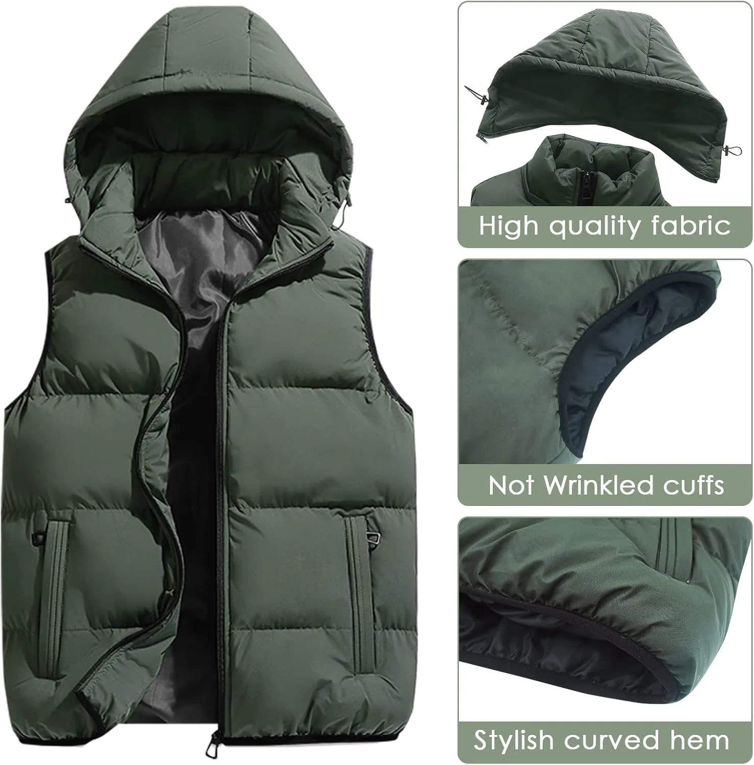 SEAUR Men Puffer Vest Winter Padded Vest Down Vest Sleeveless Jacket Lightweight Gilet Casual Hood Gilet Insulated Vest