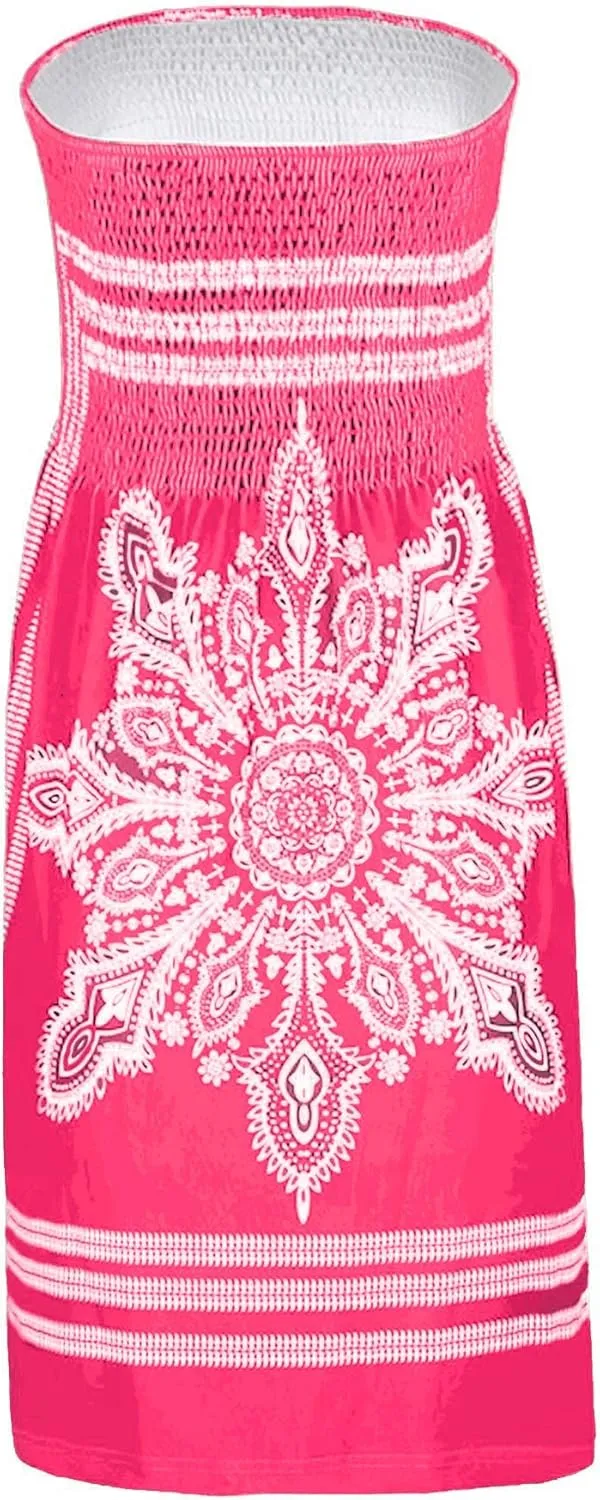 SEMATOMALA Women's Summer Dress Strapless Floral Print Bohemian Casual Beach Dress Cover Ups for Swimwear Women