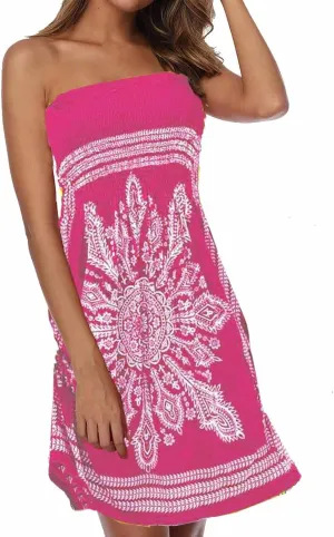 SEMATOMALA Women's Summer Dress Strapless Floral Print Bohemian Casual Beach Dress Cover Ups for Swimwear Women