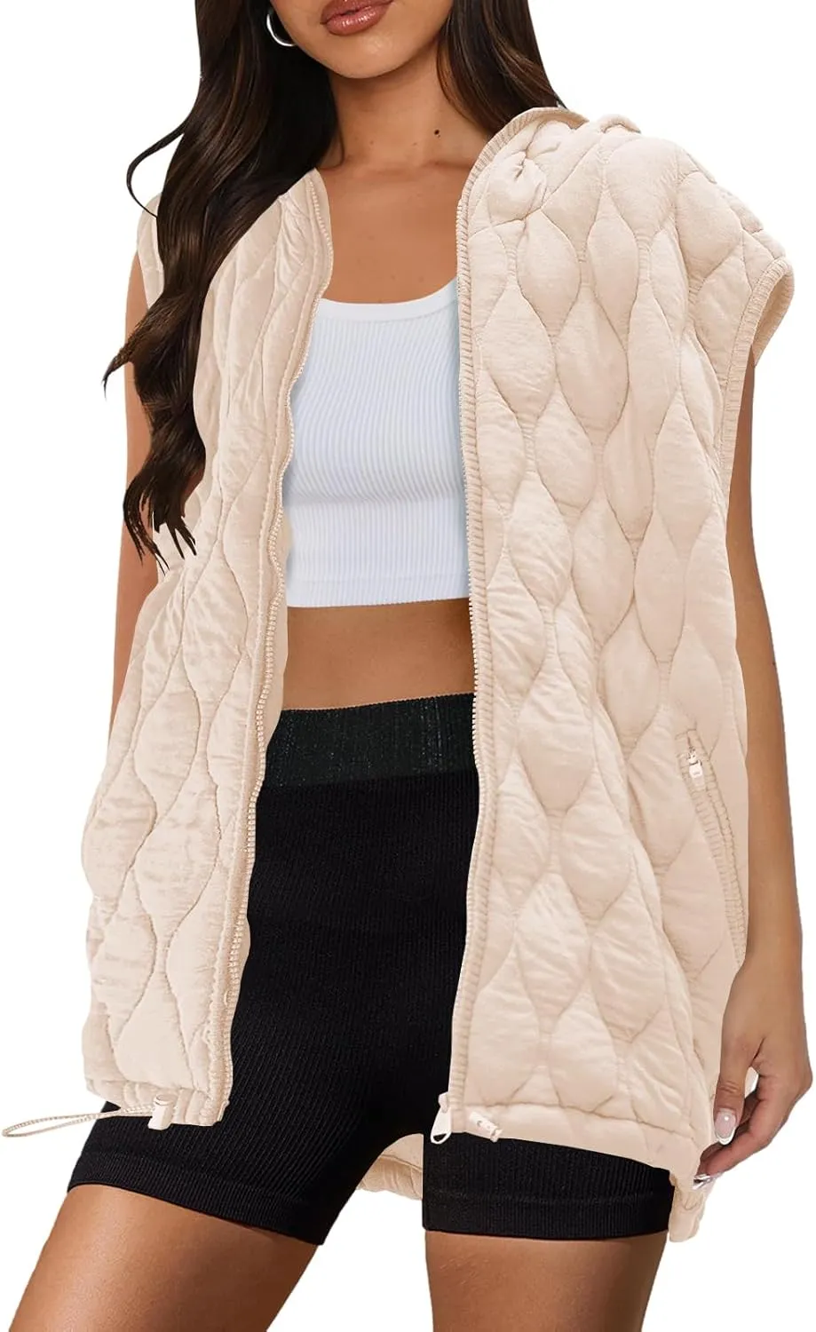 SENSERISE Womens Oversized Puffer Vest Sleeveless Quilted Jacket Zip Up Hoodie Winter Coat with Pockets Padded Gilet