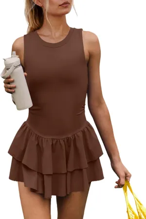 SENSERISE Womens Tennis Dress with Built in Shorts Open Back Dress One Piece Workout Outfit Athletic Skorts with Pockets