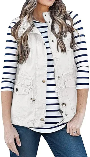 SENSERISE Womens Utility Vest Lightweight Military Vests Outerwear Sleeveless Jacket Anorak Coat with Pockets