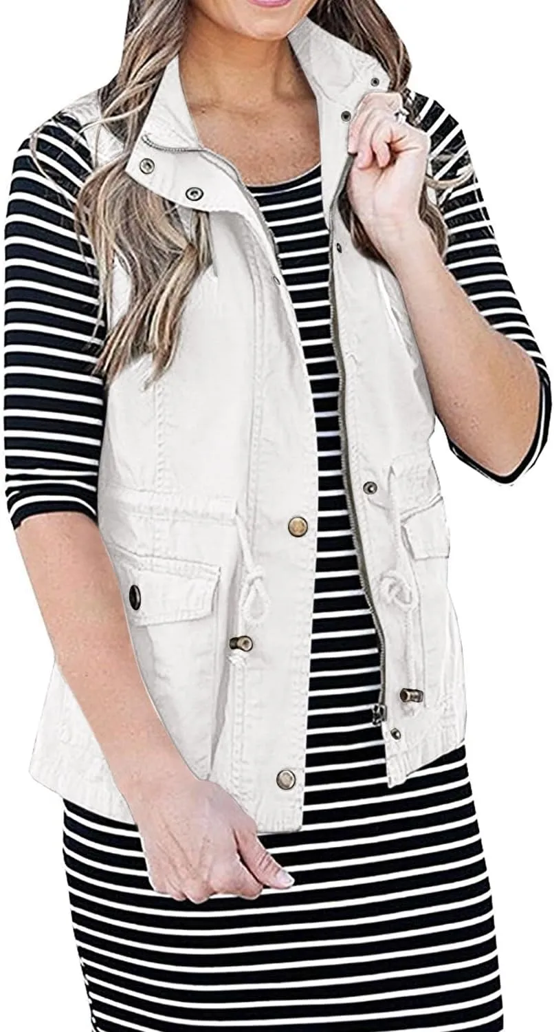 SENSERISE Womens Utility Vest Lightweight Military Vests Outerwear Sleeveless Jacket Anorak Coat with Pockets