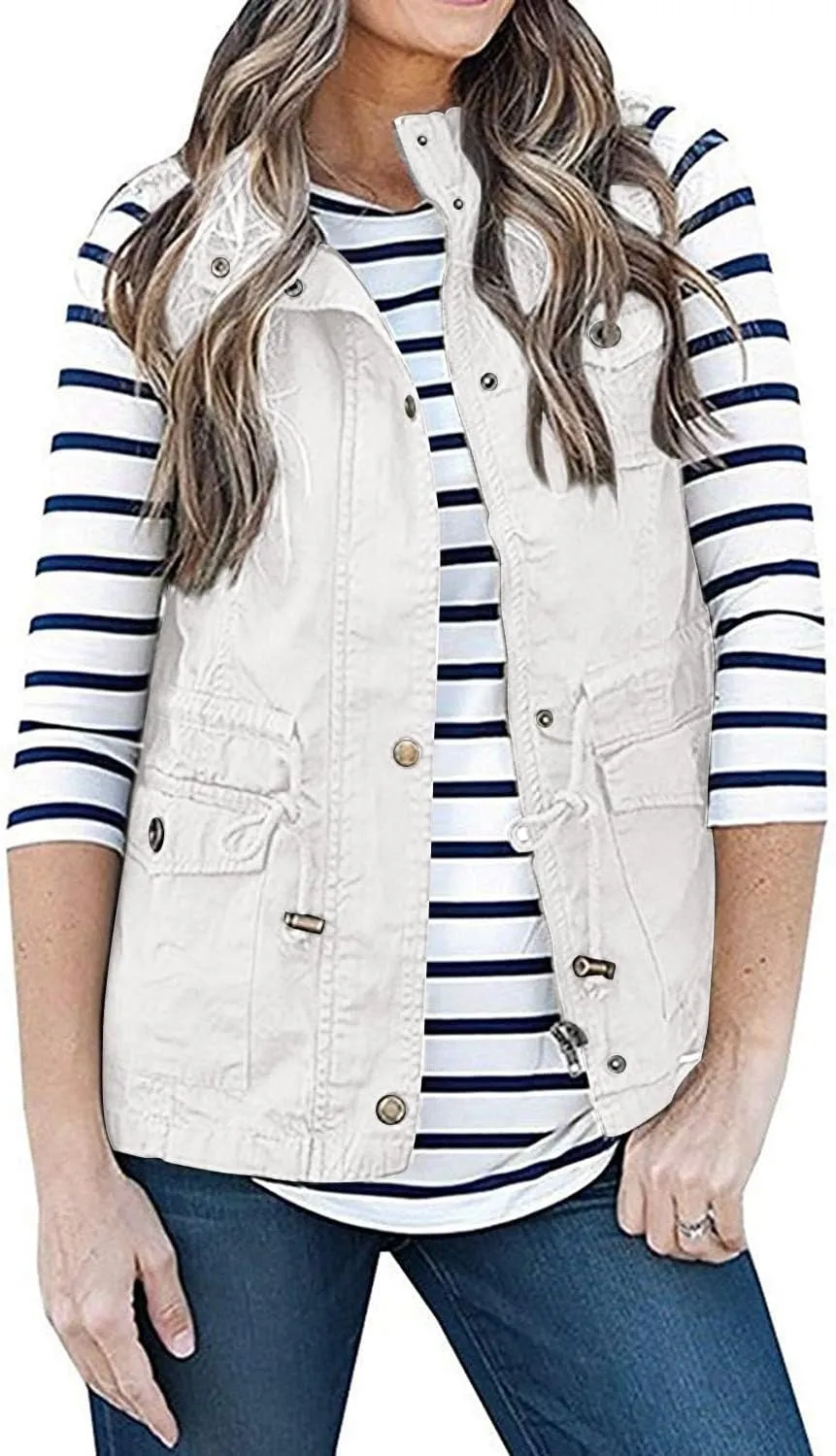 SENSERISE Womens Utility Vest Lightweight Military Vests Outerwear Sleeveless Jacket Anorak Coat with Pockets
