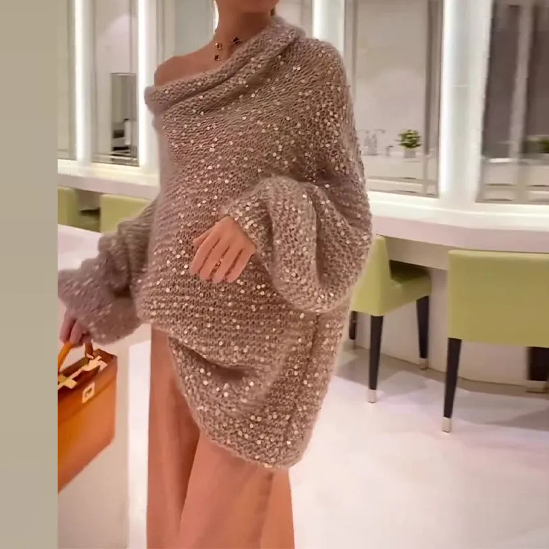 Sequin shoulder loose sweater